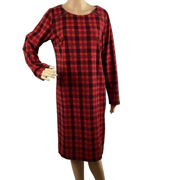 Talbots Tartan Plaid Shift Dress Size M Red Long Sleeve - Picture 1 of 7